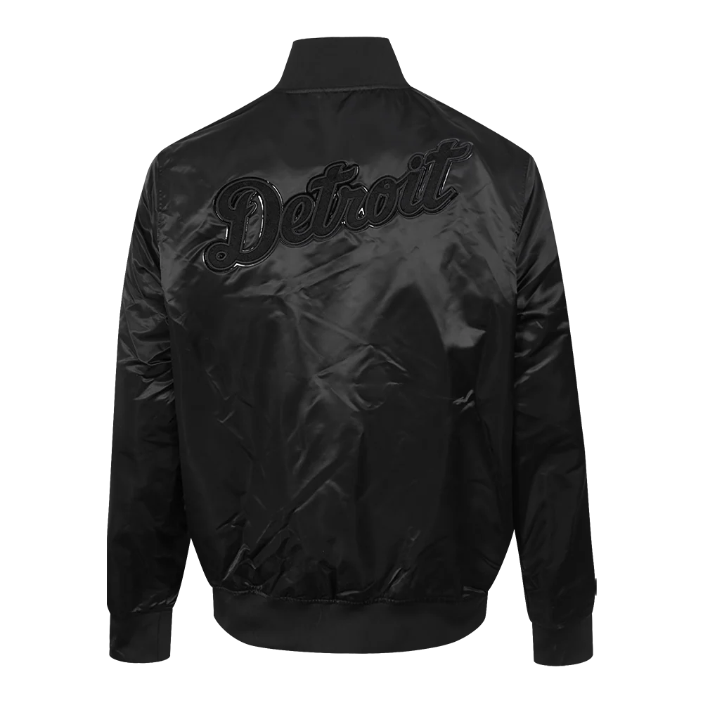 MLB DETROIT TIGERS TRIPLE BLACK LOGO MEN'S SATIN JACKET (BLACK) - Image 3
