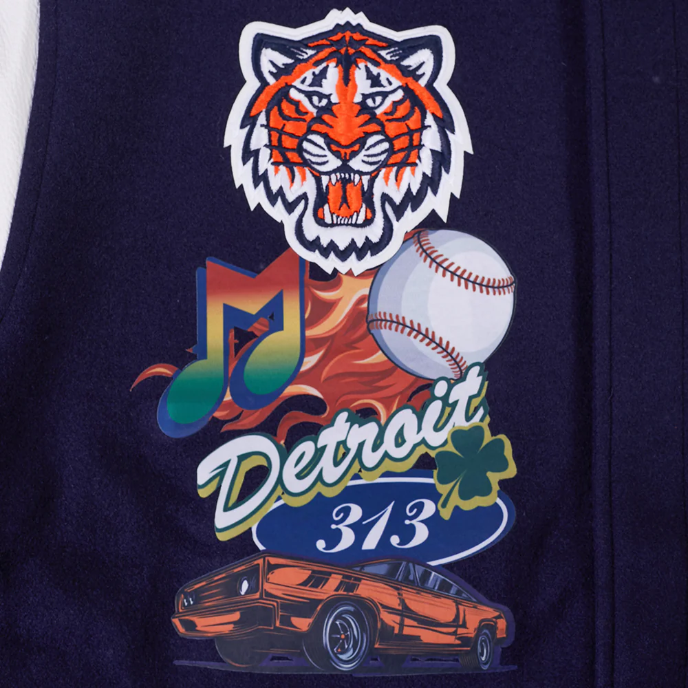MLB DETROIT TIGERS HOME TOWN MEN'S VARSITY JACKET (MIDNIGHT NAVY/WHITE) - Image 6