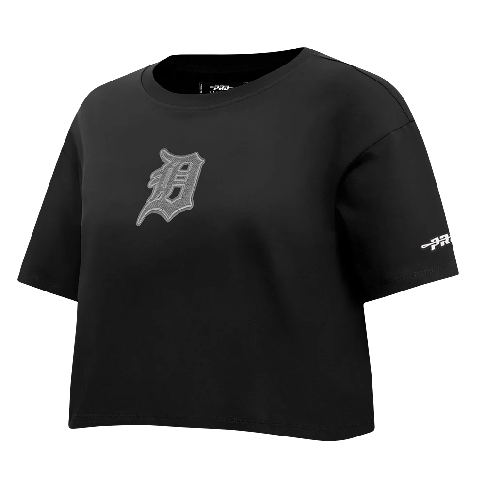 MLB DETROIT TIGERS REVERSE FRENCH TERRY WOMEN'S SINGLE JERSEY BOXY TOP (BLACK) - Image 4
