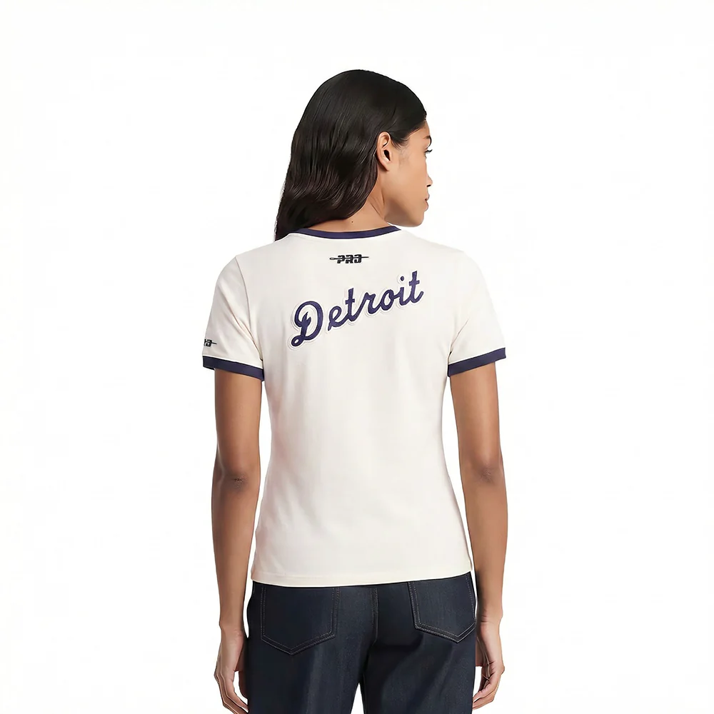 MLB DETROIT TIGERS RETRO CLASSICS WOMEN'S S/S SLIM TOP (EGGSHELL/ MIDNIGHT NAVY) - Image 2