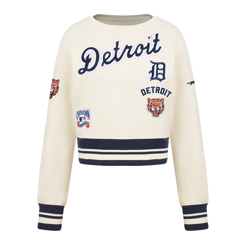 MLB DETROIT TIGERS RETRO CLASSIC BIG GIRLS RIB FLEECE CREWNECK (EGGSHELL/ MIDNIGHT NAVY)