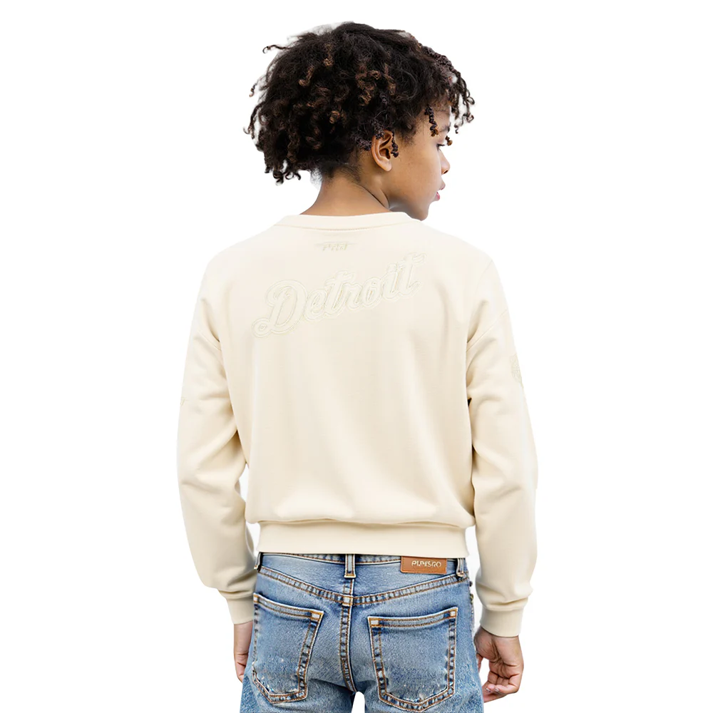 MLB DETROIT TIGERS NEUTRAL BIG GIRL'S  FLEECE CREWNECK (EGGSHELL) - Image 2