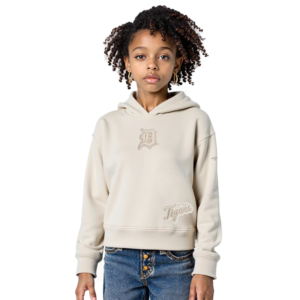 MLB DETROIT TIGERS NEUTRAL BIG GIRL'S FLEECE PO HOODIE (TAUPE)