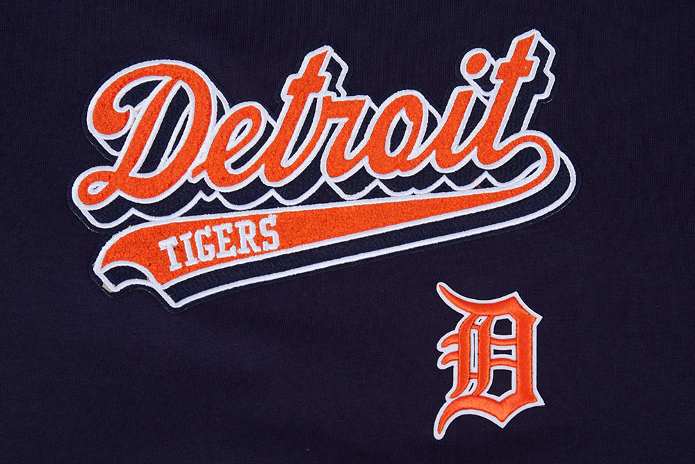 MLB DETROIT TIGERS SCRIPT TAIL WOMEN'S RIB FLEECE CROPPED PULLOVER HOODIE (MIDNIGHT NAVY/ORANGE/MIDNIGHT NAVY) - Image 6