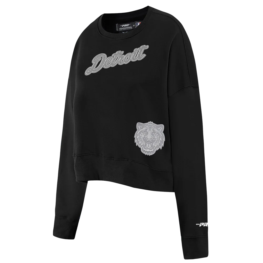 MLB DETROIT TIGERS REVERSE FRENCH TERRY WOMEN'S FLEECE CREWNECK (BLACK) - Image 4