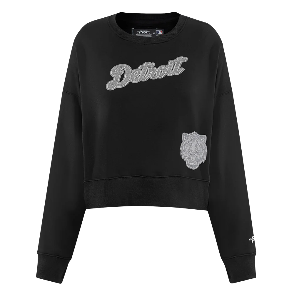 MLB DETROIT TIGERS REVERSE FRENCH TERRY WOMEN'S FLEECE CREWNECK (BLACK) - Image 5