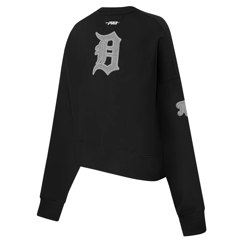 MLB DETROIT TIGERS REVERSE FRENCH TERRY WOMEN'S FLEECE CREWNECK (BLACK) - Image 8