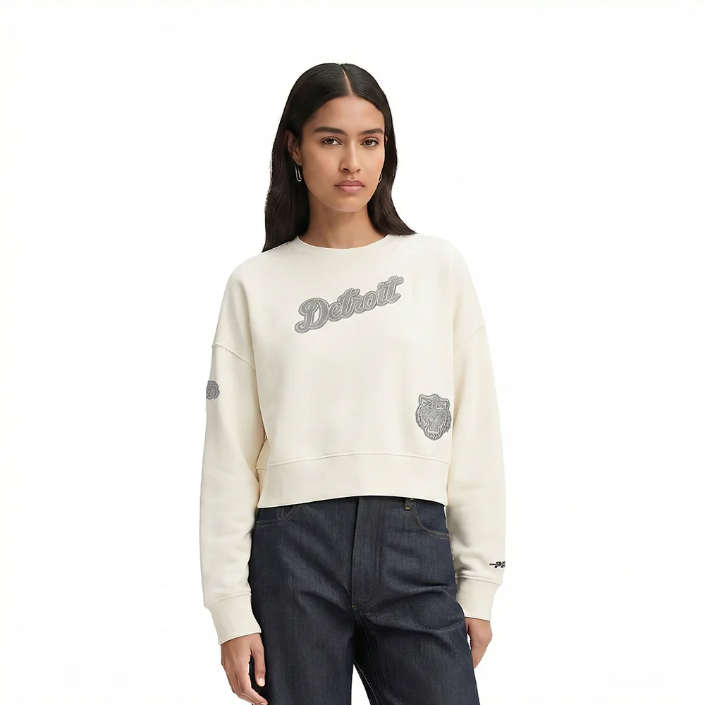 MLB DETROIT TIGERS REVERSE FRENCH TERRY WOMEN'S FLEECE CREWNECK (EGGSHELL)