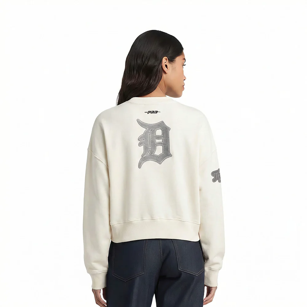 MLB DETROIT TIGERS REVERSE FRENCH TERRY WOMEN'S FLEECE CREWNECK (EGGSHELL) - Image 2