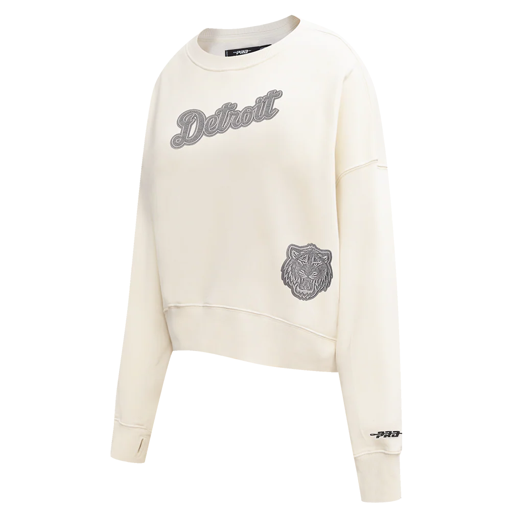 MLB DETROIT TIGERS REVERSE FRENCH TERRY WOMEN'S FLEECE CREWNECK (EGGSHELL) - Image 4