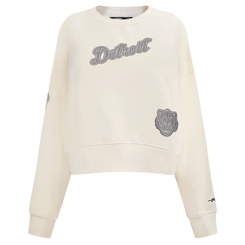 MLB DETROIT TIGERS REVERSE FRENCH TERRY WOMEN'S FLEECE CREWNECK (EGGSHELL) - Image 5