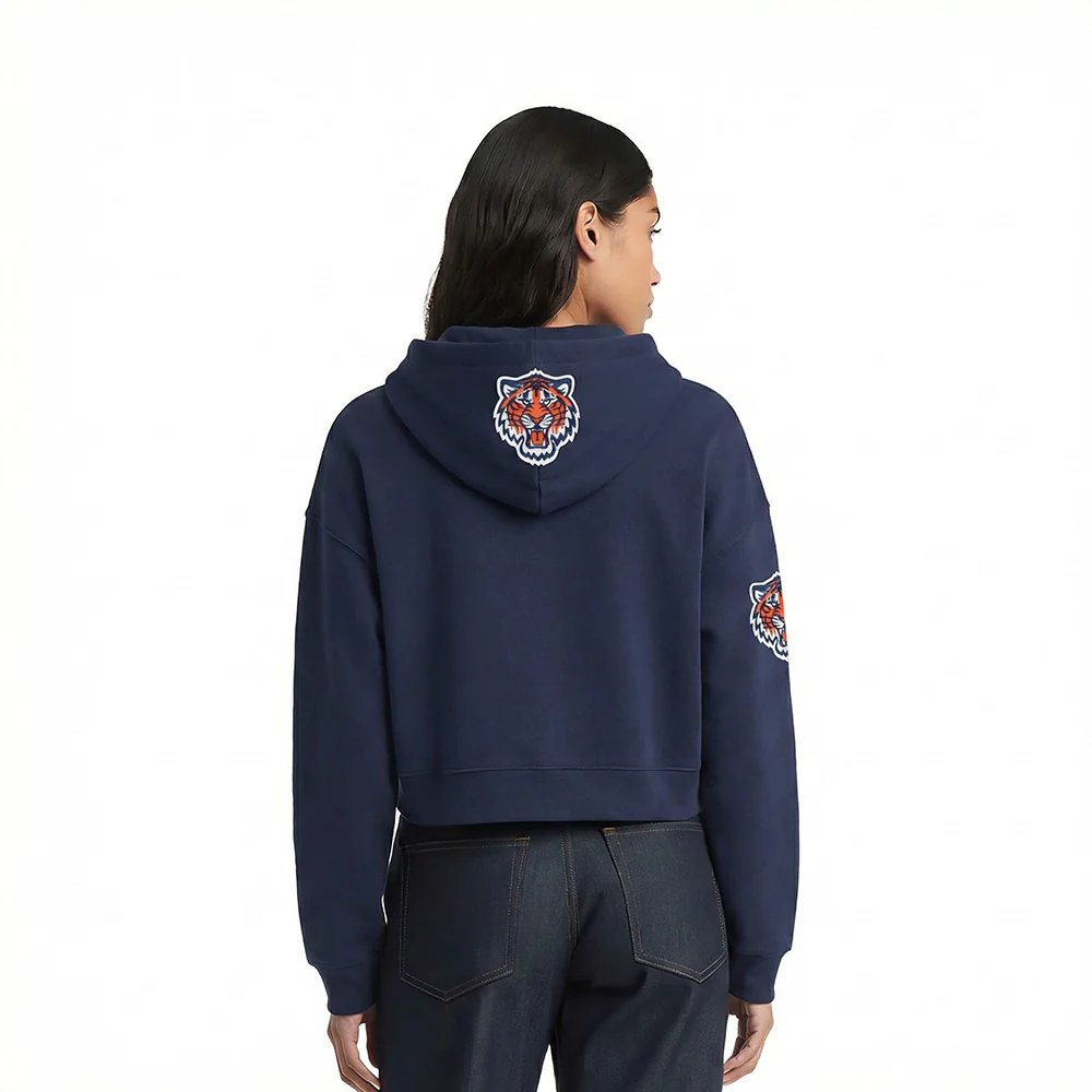 MLB DETROIT TIGERS GAME DAY CLASSICS WOMEN'S DOUBLE KNIT CROPPED PULLOVER HOODIE (MIDNIGHT NAVY) - Image 2