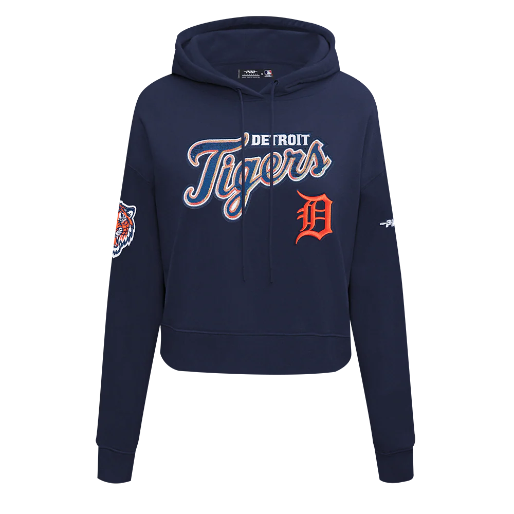 MLB DETROIT TIGERS GAME DAY CLASSICS WOMEN'S DOUBLE KNIT CROPPED PULLOVER HOODIE (MIDNIGHT NAVY) - Image 3