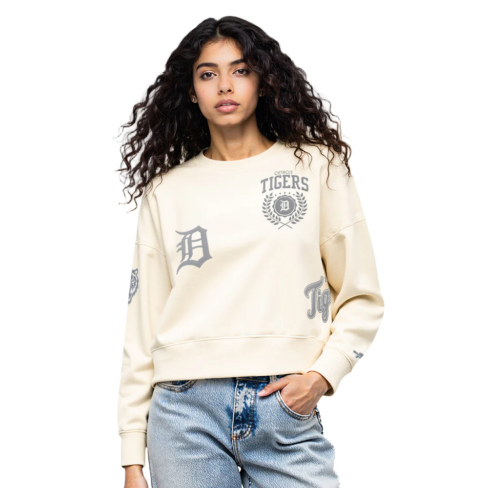 MLB DETROIT TIGERS STREET TEAM WOMEN'S FLC CREWNECK (EGGSHELL)
