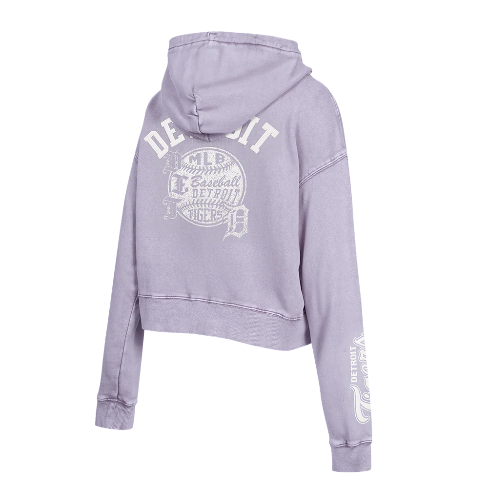 MLB DETROIT TIGERS STREET TEAM WOMEN'S ENZYME WASH FT CROPPED PO HOODIE (WASHED LILAC GRAY) - Image 4