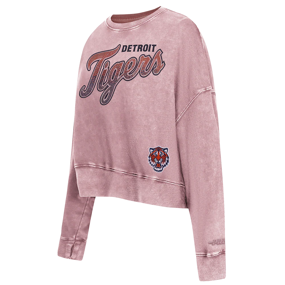 MLB DETROIT TIGERS WASHED JEWELS WOMEN'S CREWNECK (WASHED MAUVE) - Image 3