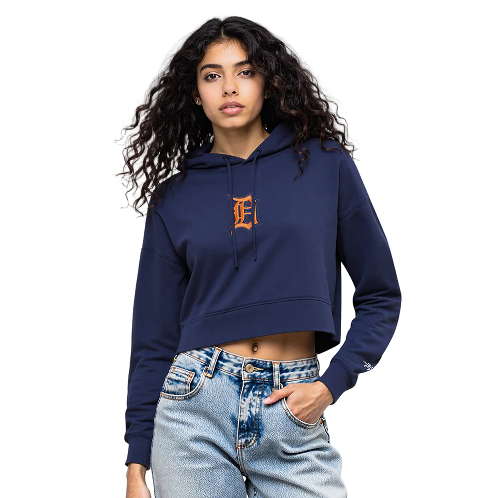 MLB DETROIT TIGERS WINGSPAN WOMEN'S FLC CROPPED PO HOODIE (MIDNIGHT NAVY) - Image 2