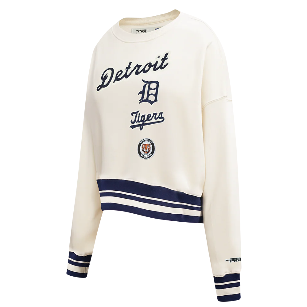 MLB DETROIT TIGERS RETRO CLASSICS WOMEN'S CREWNECK SWEATSHIRT (EGGSHELL/ MIDNIGHT NAVY) - Image 3
