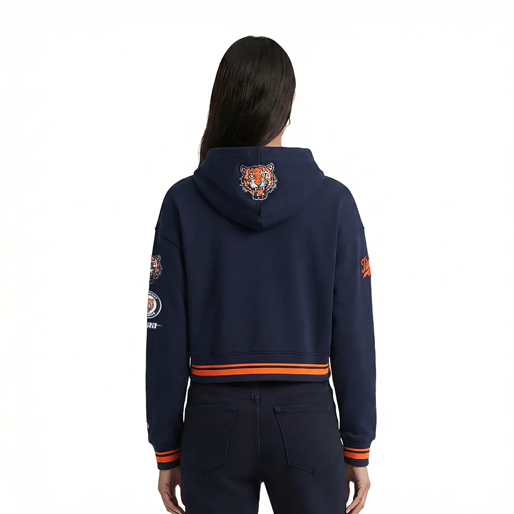 MLB DETROIT TIGERS RETRO CLASSICS WOMEN'S CROPPED PULLOVER HOODIE (MIDNIGHT NAVY/ORANGE/MIDNIGHT NAVY) - Image 2