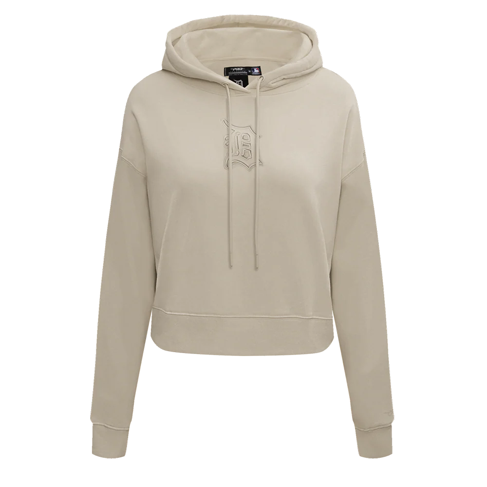 MLB DETROIT TIGERS NEUTRAL CROPPED WOMEN'S PULLOVER HOODIE (TAUPE)