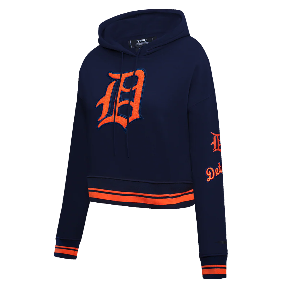 MLB DETROIT TIGERS RETRO CLASSIC WOMEN'S RIB CROPPED PULLOVER HOODIE (MIDNIGHT NAVY/ORANGE/ MIDNIGHT) - Image 2