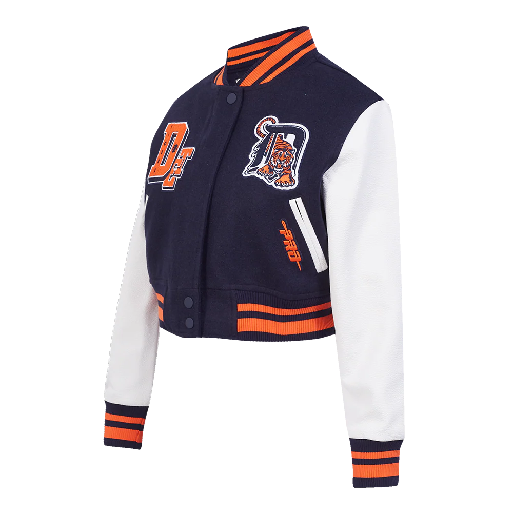 MLB DETROIT TIGERS BEST OF WOMEN'S CROPPED RIB WOOL VARSITY JACKET (MIDNIGHT NAVY/ORANGE/MIDNIGHT NAVY) - Image 4