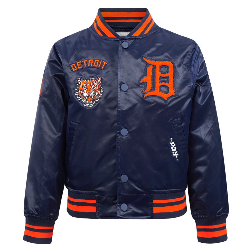 MLB DETROIT TIGERS RETRO CLASSIC LITTLE BOYS RIB SATIN JACKET (MIDNIGHT NAVY/ORANGE/MIDNIGHT NAVY)