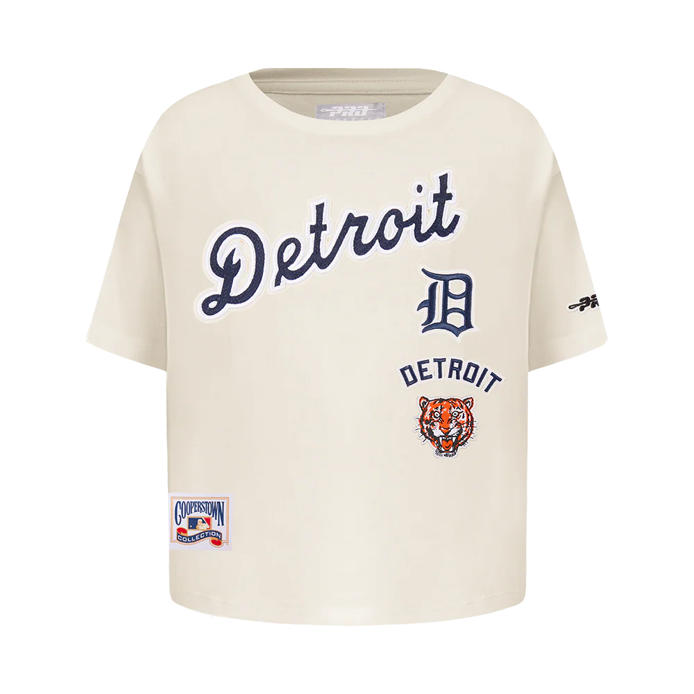 MLB DETROIT TIGERS RETRO CLASSIC LITTLE GIRLS SHORT SLEEVE BOXY TOP (EGGSHELL)