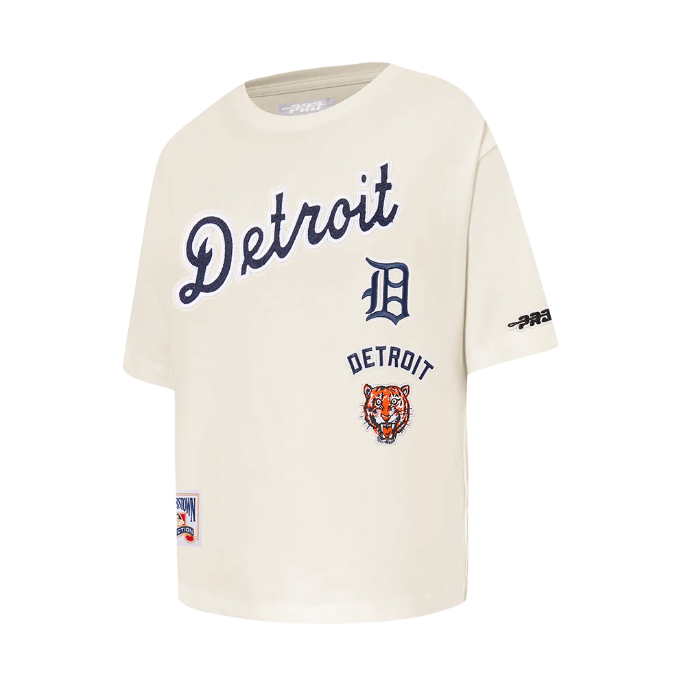 MLB DETROIT TIGERS RETRO CLASSIC LITTLE GIRLS SHORT SLEEVE BOXY TOP (EGGSHELL) - Image 2