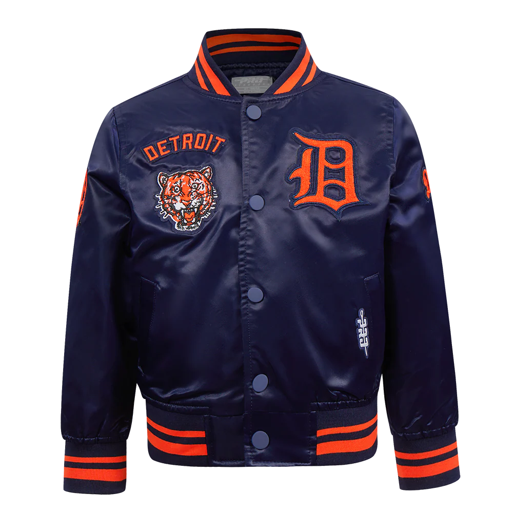 MLB DETROIT TIGERS RETRO CLASSIC TODDLER BOYS RIB SATIN JACKET (MIDNIGHT NAVY/ORANGE/MIDNIGHT NAVY)