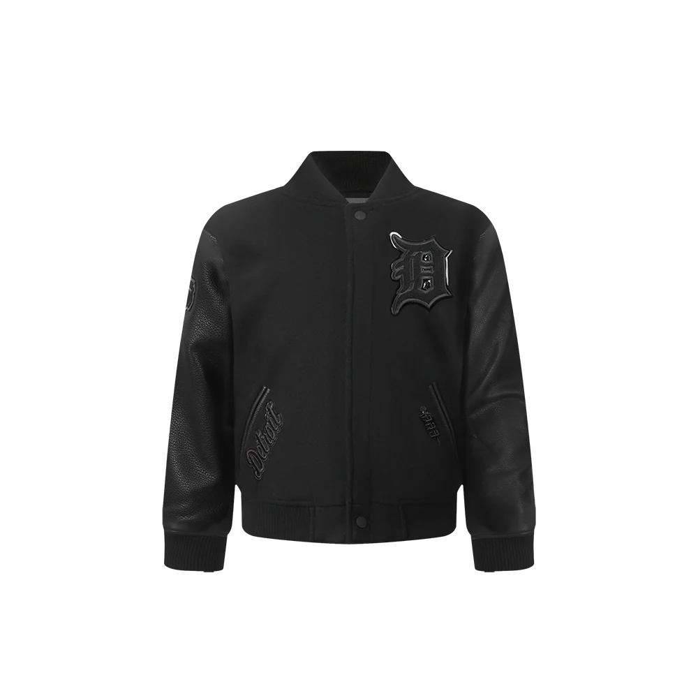 MLB DETROIT TIGERS TRIPLE BLACK TODDLER BOYS WOOL VARSITY JACKET (JET BLACK)