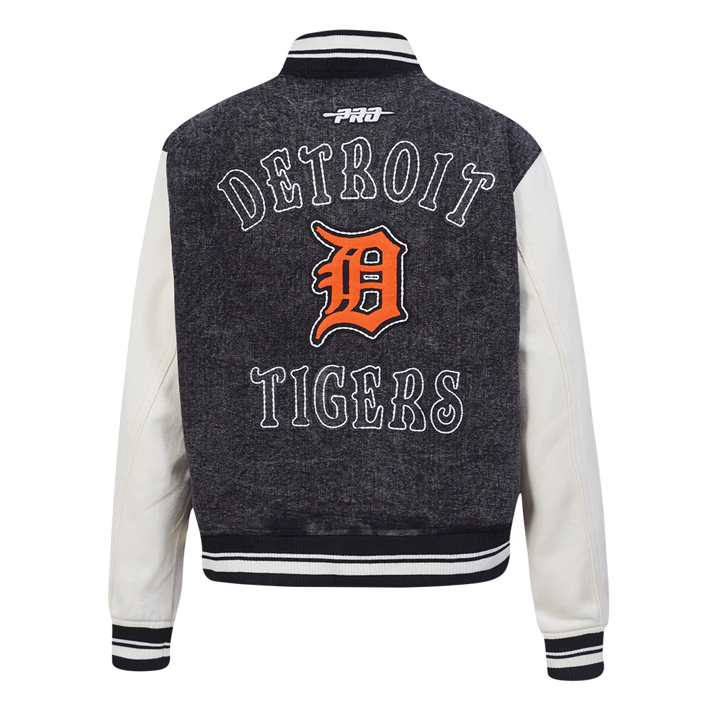 MLB DETROIT TIGERS REBEL ATHLETICS WOMEN'S DENIM JACKET (WASHED BLACK/EGGSHELL) - Image 3