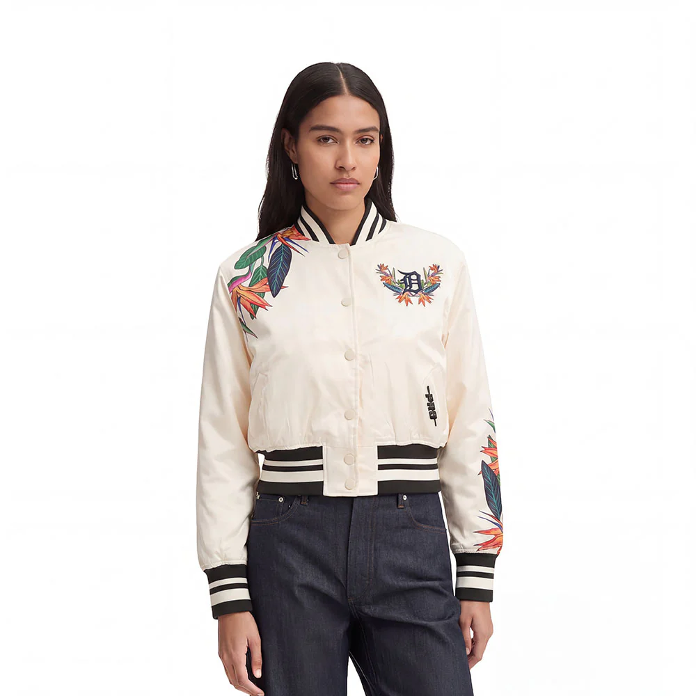 MLB DETROIT TIGERS PARADISE WOMEN'S SATIN JACKET (EGGSHELL/ BLACK)