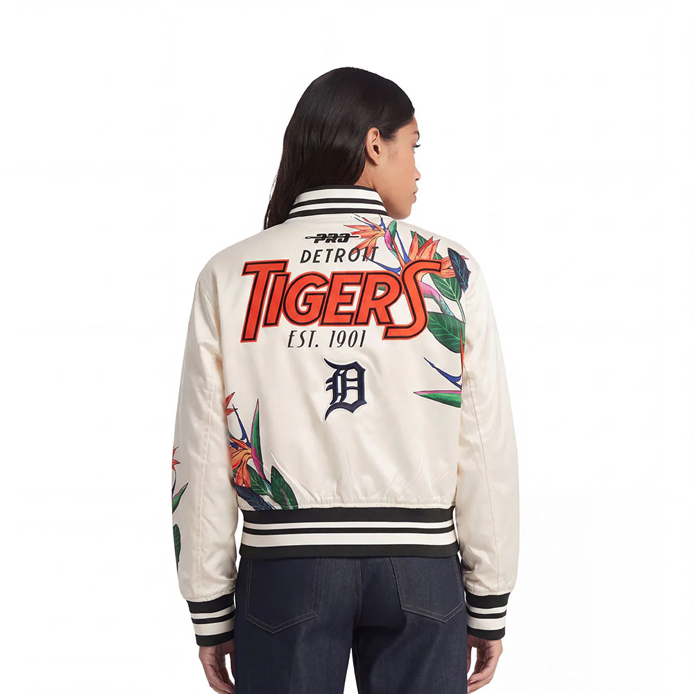 MLB DETROIT TIGERS PARADISE WOMEN'S SATIN JACKET (EGGSHELL/ BLACK) - Image 2
