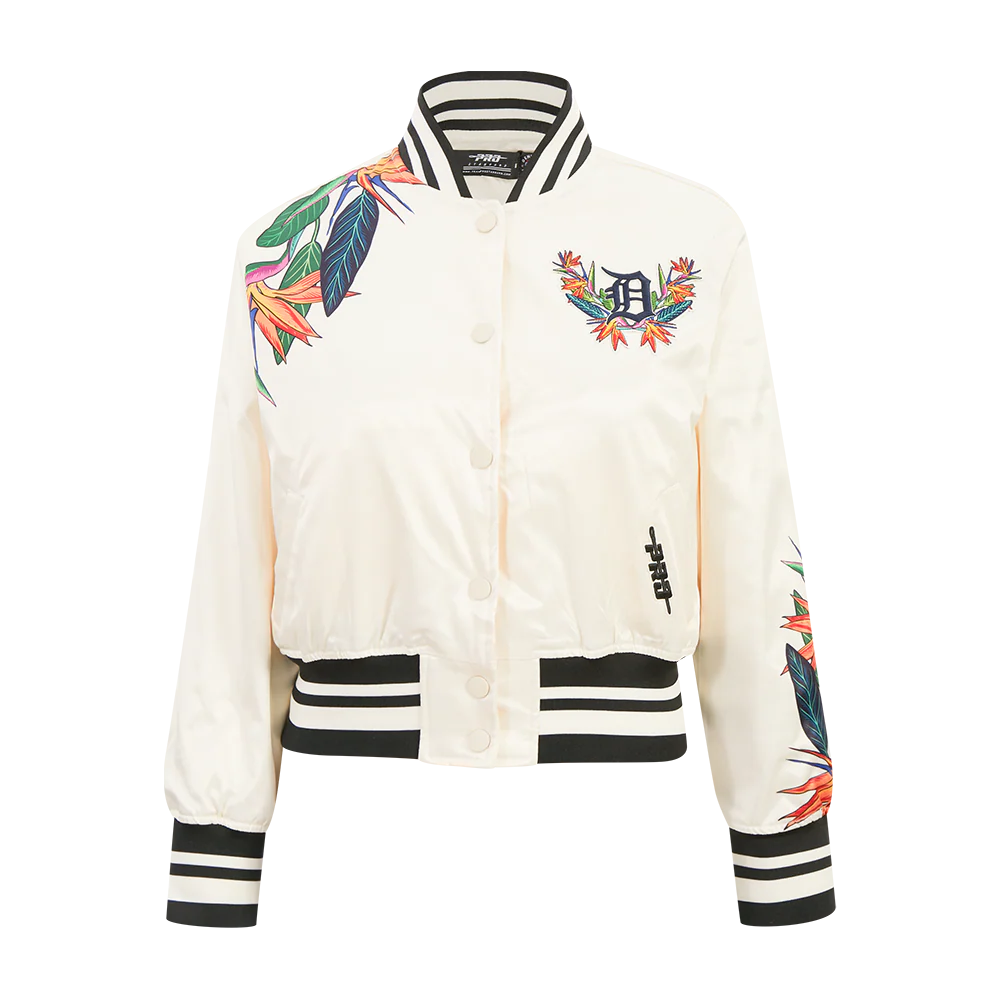 MLB DETROIT TIGERS PARADISE WOMEN'S SATIN JACKET (EGGSHELL/ BLACK) - Image 3