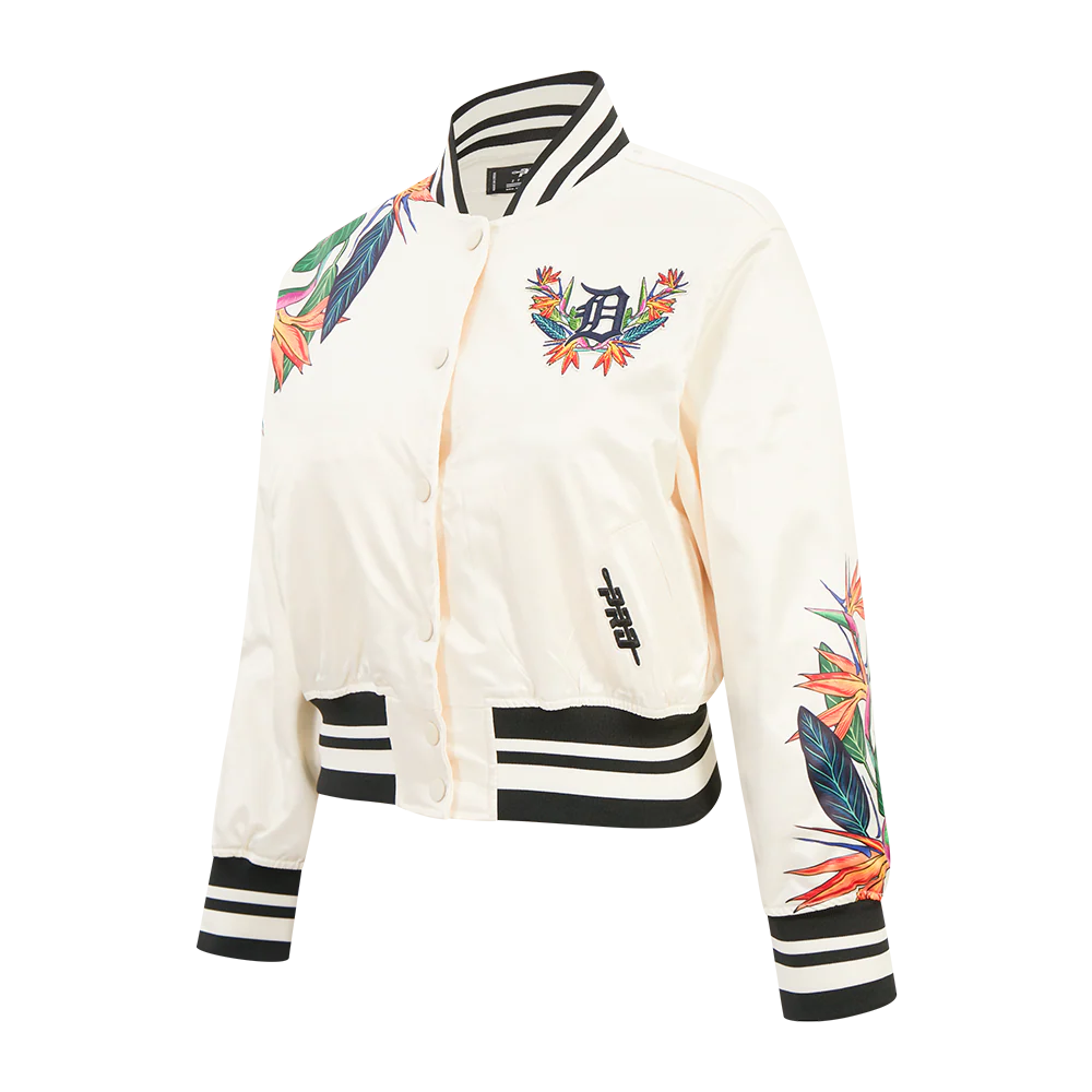 MLB DETROIT TIGERS PARADISE WOMEN'S SATIN JACKET (EGGSHELL/ BLACK) - Image 4