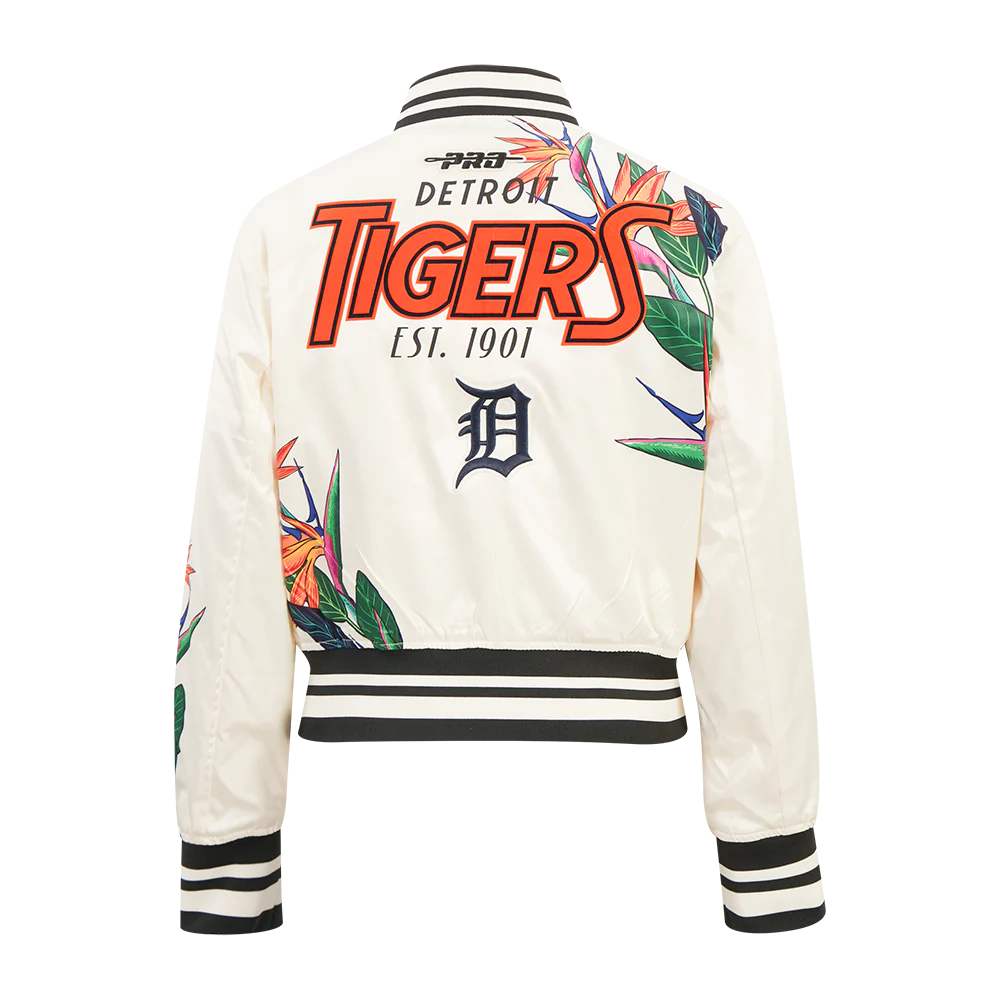 MLB DETROIT TIGERS PARADISE WOMEN'S SATIN JACKET (EGGSHELL/ BLACK) - Image 7