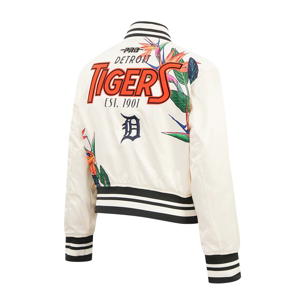 MLB DETROIT TIGERS PARADISE WOMEN'S SATIN JACKET (EGGSHELL/ BLACK) - Image 8