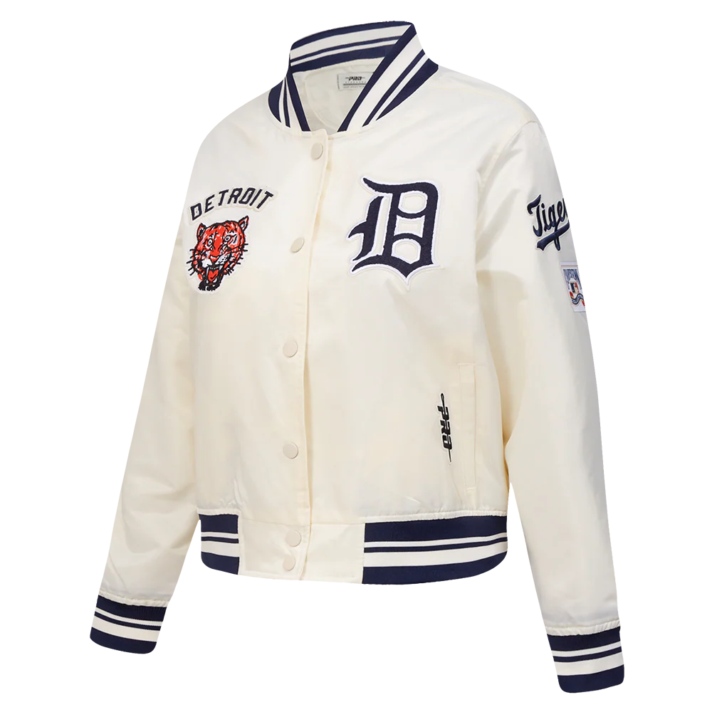 MLB DETROIT TIGERS RETRO CLASSICS WOMEN'S SATIN JACKET (EGGSHELL/ MIDNIGHT NAVY) - Image 3