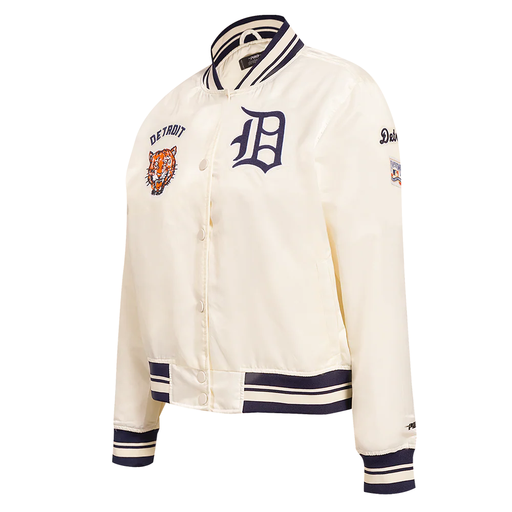 MLB DETROIT TIGERS RETRO CLASSIC WOMEN'S RIB SATIN JACKET (EGGSHELL/MIDNIGHT NAVY) - Image 2