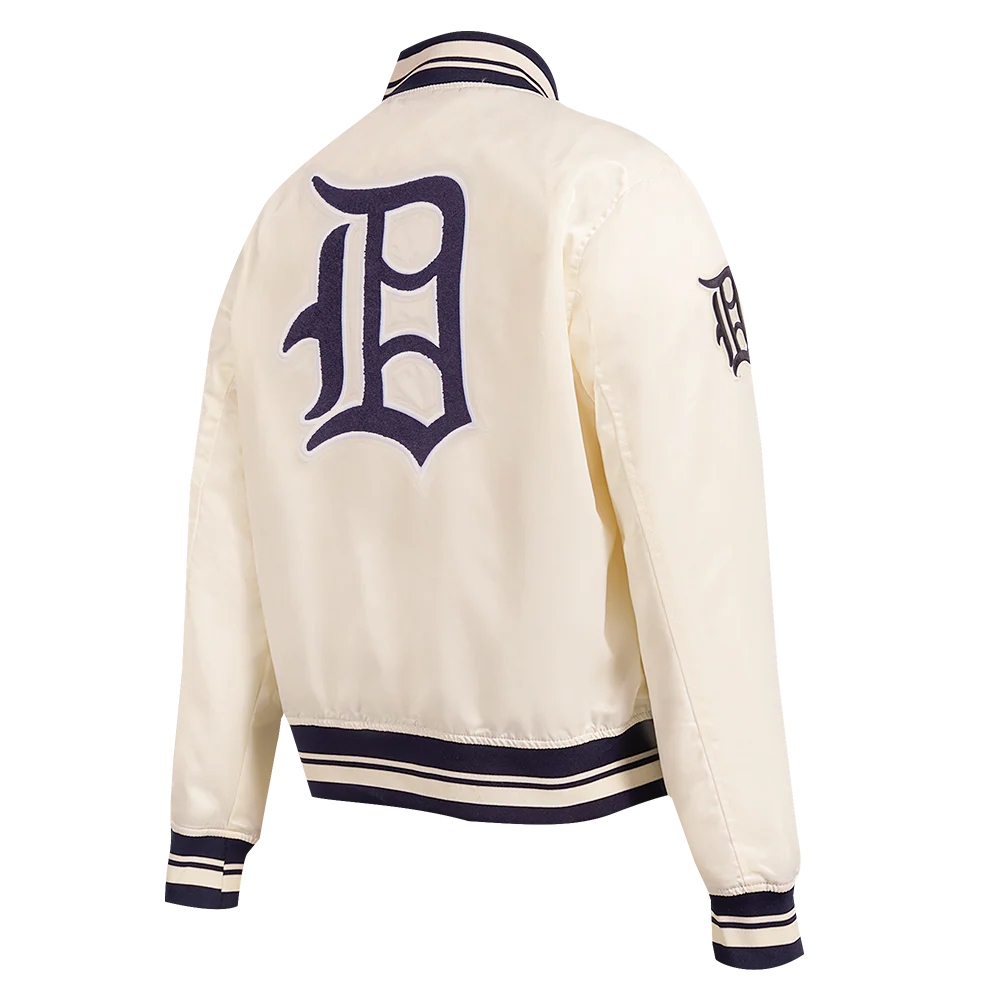 MLB DETROIT TIGERS RETRO CLASSIC WOMEN'S RIB SATIN JACKET (EGGSHELL/MIDNIGHT NAVY) - Image 3