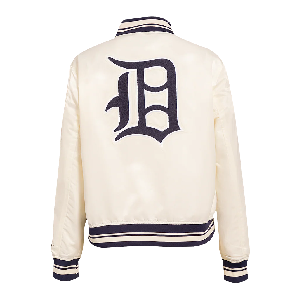 MLB DETROIT TIGERS RETRO CLASSIC WOMEN'S RIB SATIN JACKET (EGGSHELL/MIDNIGHT NAVY) - Image 4