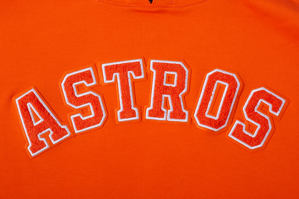 MLB HOUSTON ASTROS CLASSIC CHENILLE MEN'S DOUBLE KNIT SHORT SLEEVE PULLOVER HOODIE (ORANGE) - Image 5