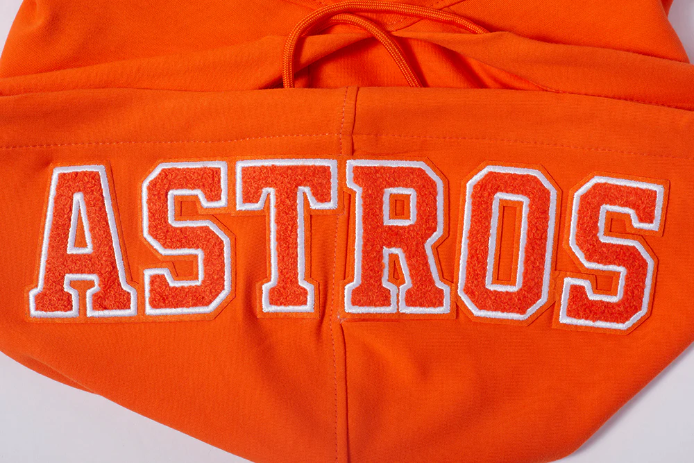 MLB HOUSTON ASTROS CLASSIC CHENILLE MEN'S DOUBLE KNIT SHORT SLEEVE PULLOVER HOODIE (ORANGE) - Image 8