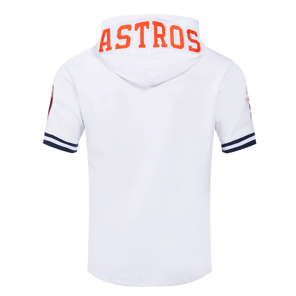 MLB HOUSTON ASTROS CLASSIC CHENILLE MEN'S DOUBLE KNIT SHORT SLEEVE PULLOVER HOODIE (WHITE/MIDNIGHT NAVY) - Image 3