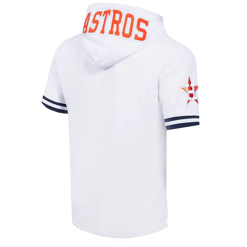 MLB HOUSTON ASTROS CLASSIC CHENILLE MEN'S DOUBLE KNIT SHORT SLEEVE PULLOVER HOODIE (WHITE/MIDNIGHT NAVY) - Image 4