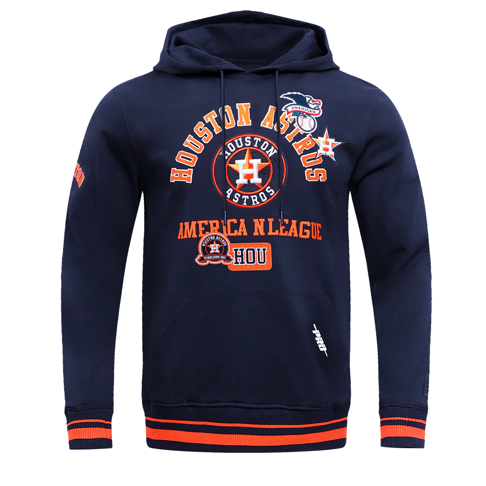 MLB HOUSTON ASTROS AREA CODE MEN'S RIB FLEECE PULLOVER HOODIE (MIDNIGHT NAVY/ORANGE/MIDNIGHT NAVY)