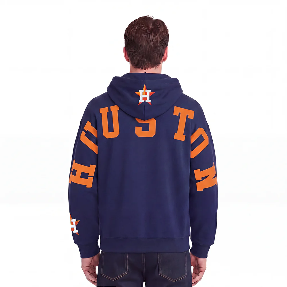 MLB HOUSTON ASTROS WINGSPAN MEN'S DROP SHOULDER FLEECE PULLOVER HOODIE (MIDNIGHT NAVY)