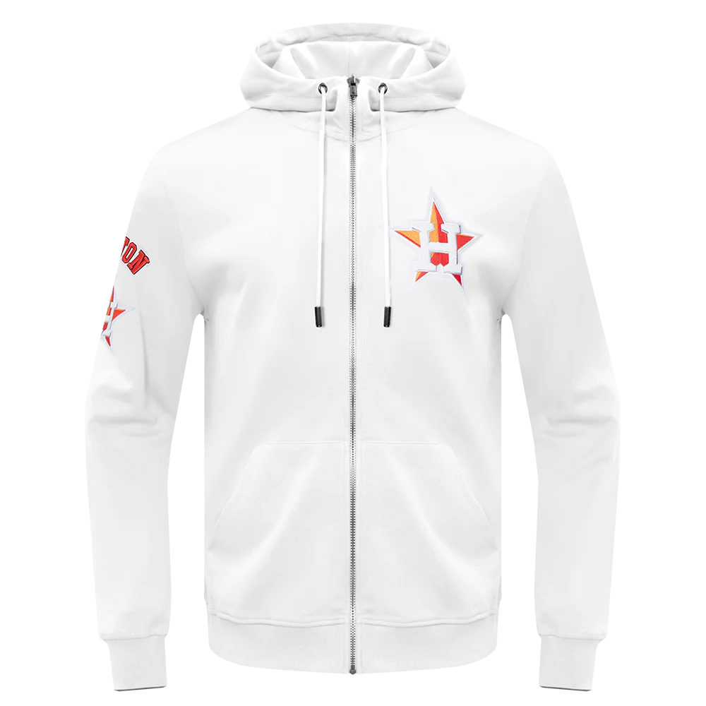 MLB HOUSTON ASTROS CLASSIC CHENILLE MEN'S FULL ZIP PULLOVER HOODIE (WHITE)