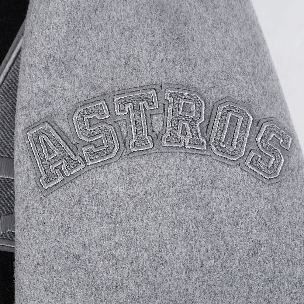 MLB HOUSTON ASTROS REVERSE FRENCH TERRY MEN'S COLOR BLOCK WOOL VARSITY JACKET (BLACK/GRAY/EGGSHELL) - Image 7